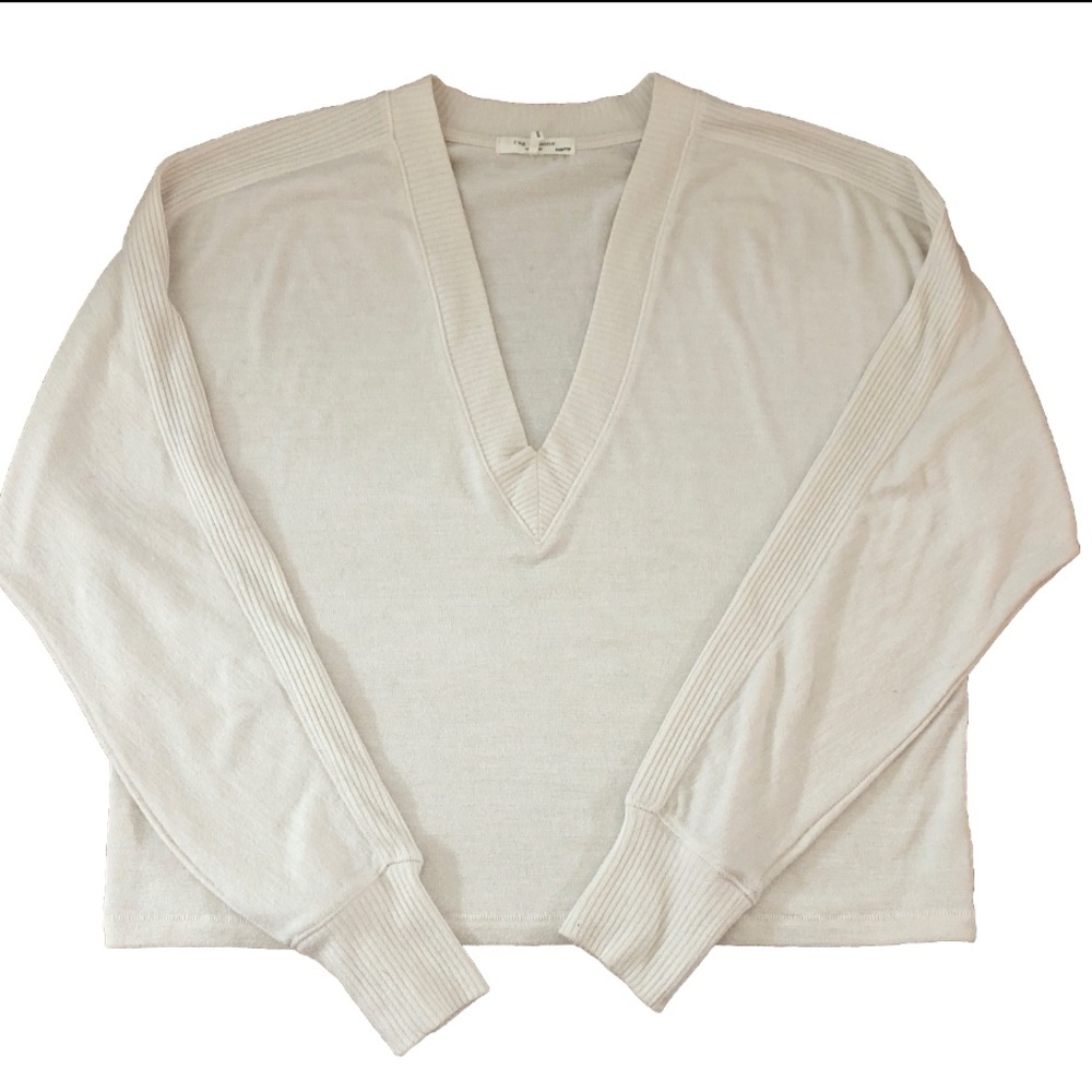 rag & bone minimalist neutral Soft Cream V-Neck Pullover XXS